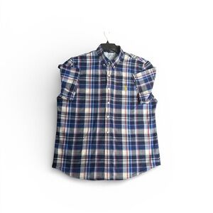 US Polo ASSN Men Short Sleeve Blue Plaid Western Shirt Preppy Cotton Collared XL